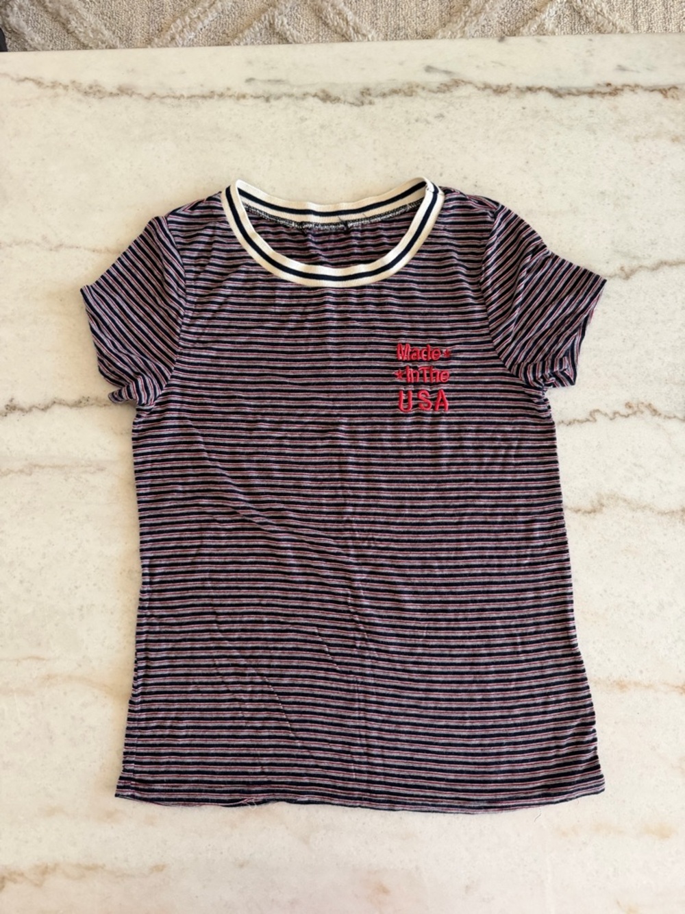 Striped Purple & Black Tee with USA Embroidery